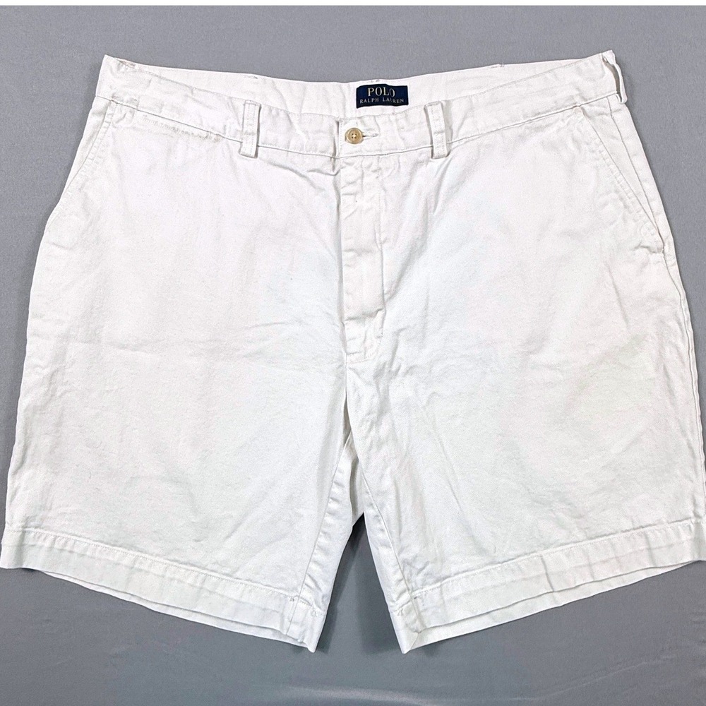 Polo‎ Ralph Lauren Classic Fit White Cotton Chino Shorts Flat Front Mens Sz 40